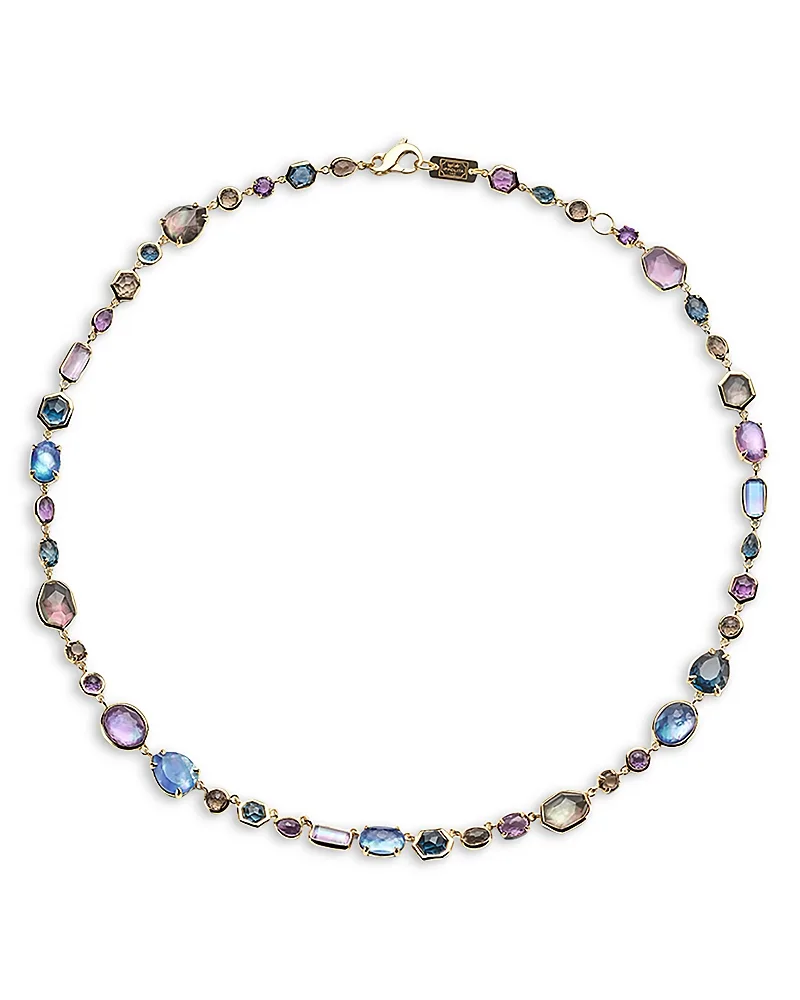 18K Yellow Gold Rock Candy Multi Gemstone Mixed Size Collar Necklace, 17.75