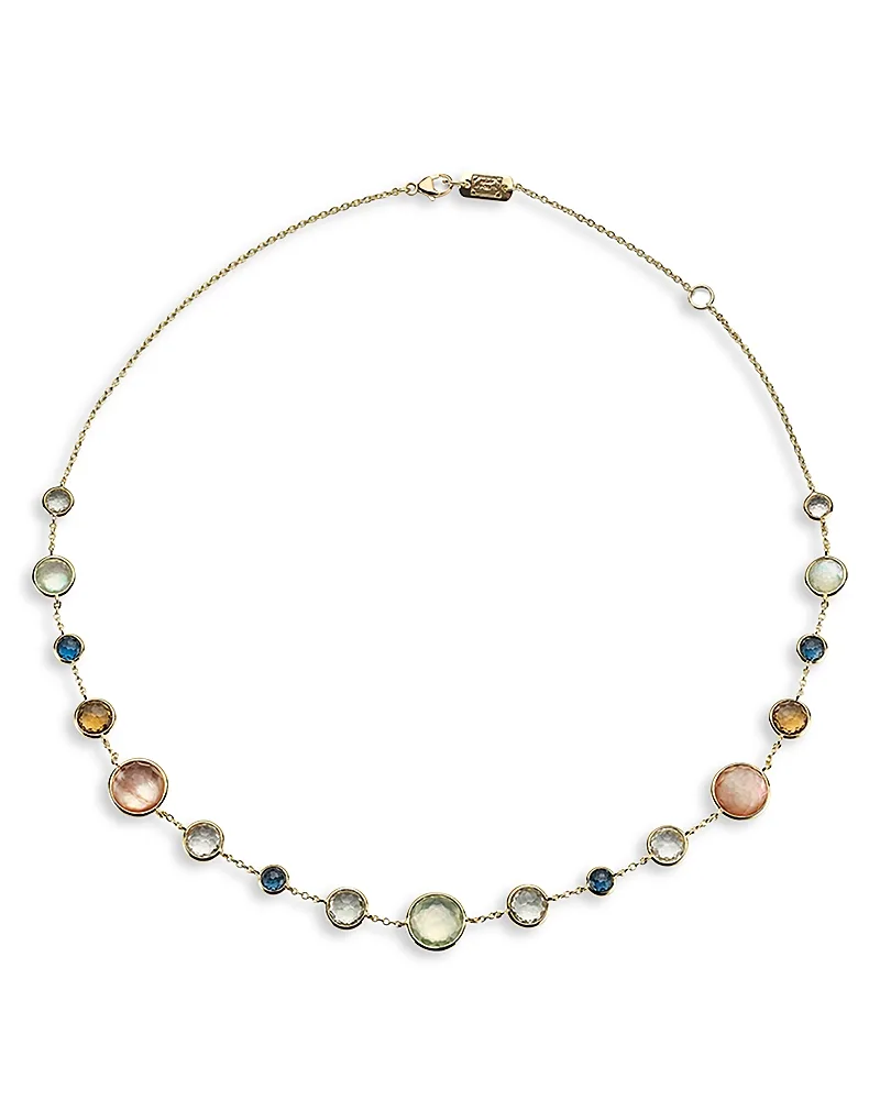 18K Yellow Gold Lollipop Multi Gemstone Mixed Size Collar Necklace, 16-18