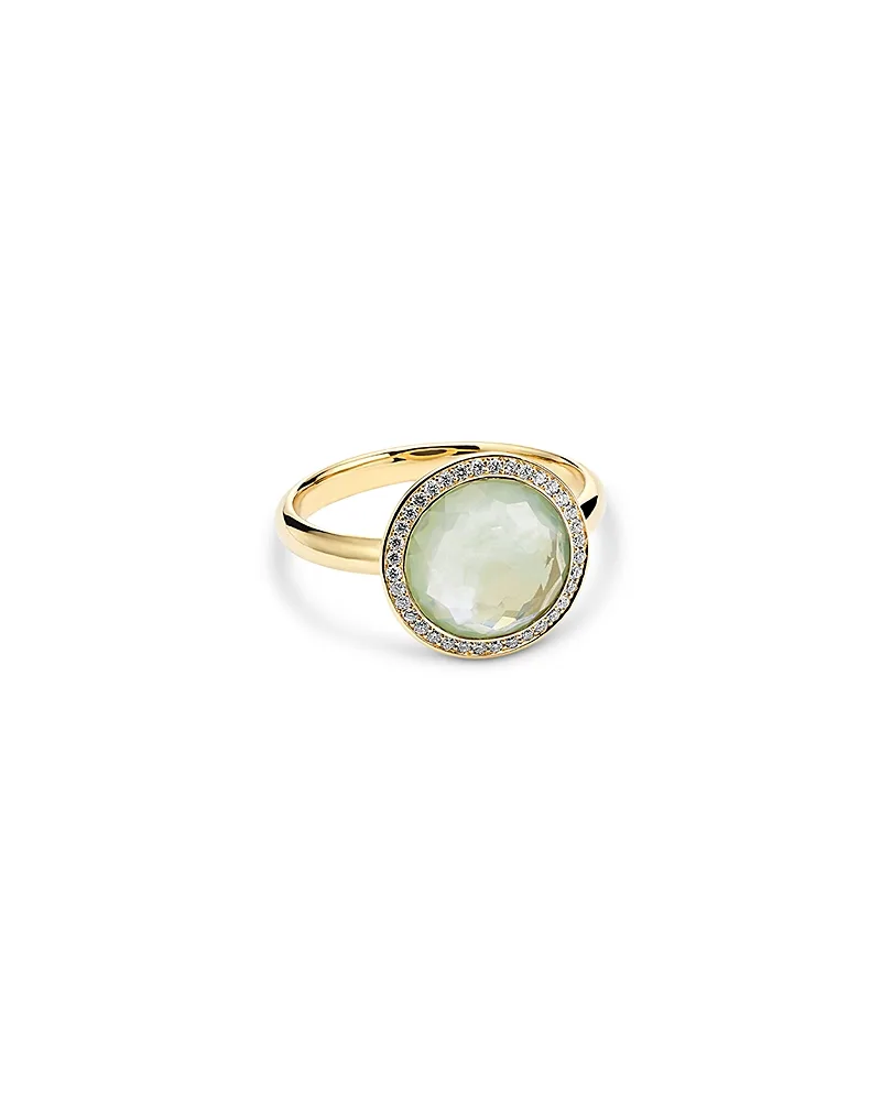 18K Yellow Gold Lollipop Blue Topaz Over Mother of Pearl Over Citrine Triplet & Diamond Halo Ring