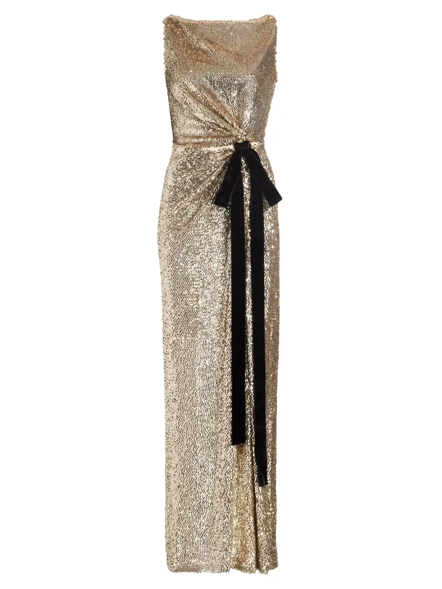 Felicity Velvet Bow Sequined Gown by SIMKHAI
