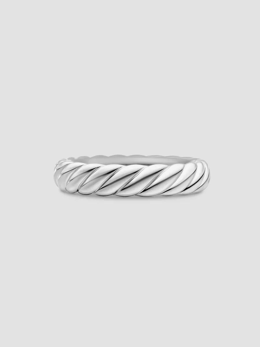 Sculpted Cable Band Ring in 18K White Gold by David Yurman