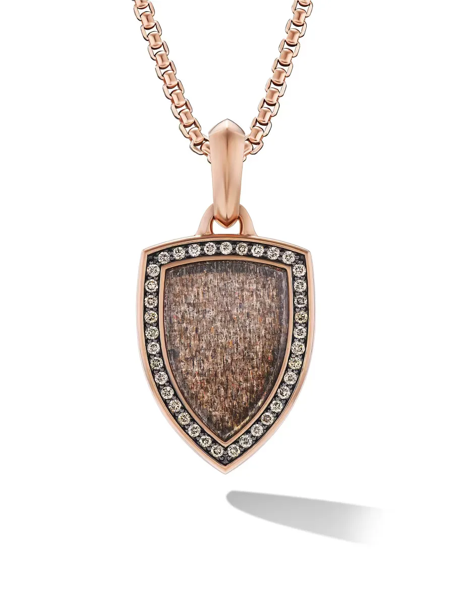 Shield Amulet in 18K Rose Gold with Black Sun Stone and Cognac Diamonds, 27MM by David Yurman