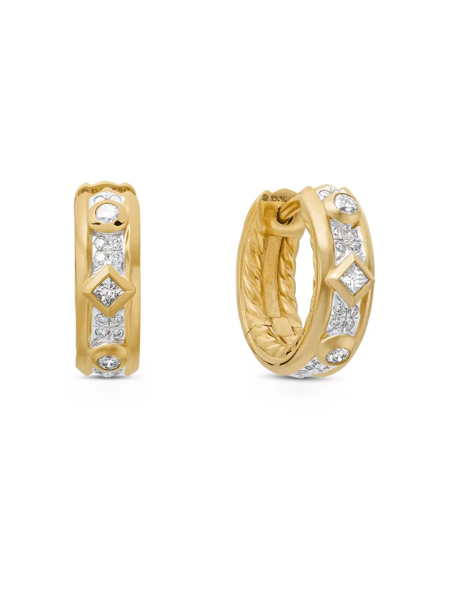 Modern Renaissance Huggie Hoop Earrings in 18K Yellow Gold with Diamonds, 12.3MM