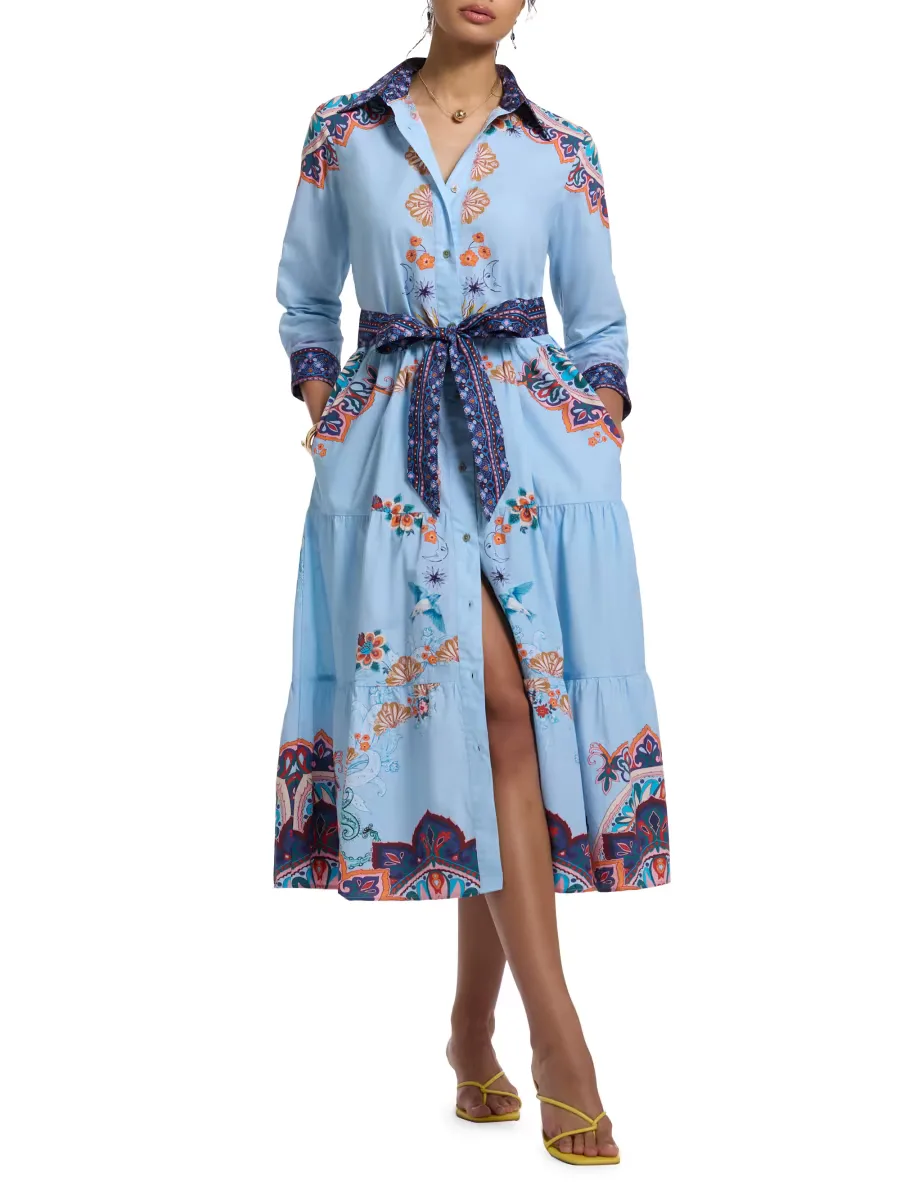 Pia Pia Paisley Tie-Waist Midi Shirtdress