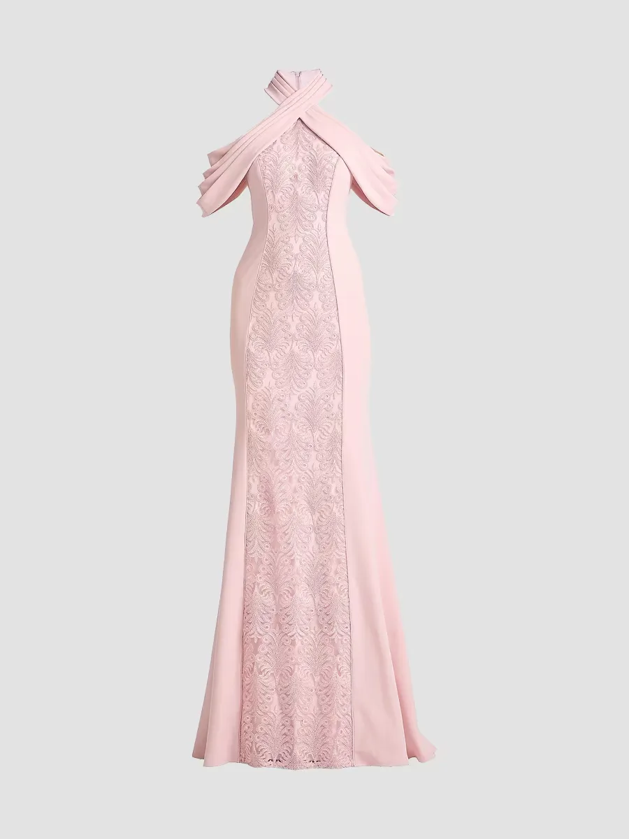 Cold-Shoulder Corded Lace Gown