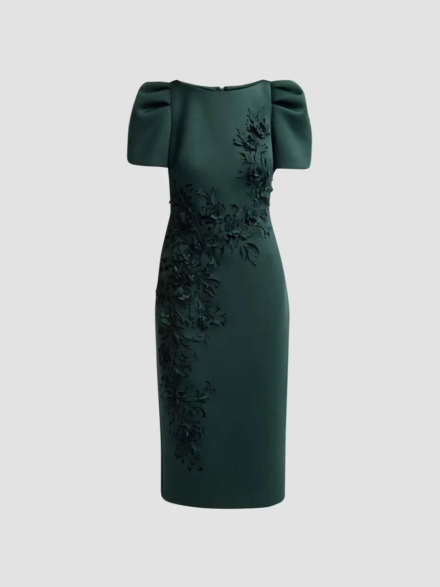 Floral Laser-Cut Embroidery Cocktail Dress