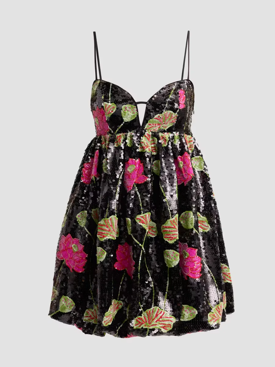 Floral Sequin-Embellished Balloon Mini Dress by FARM Rio