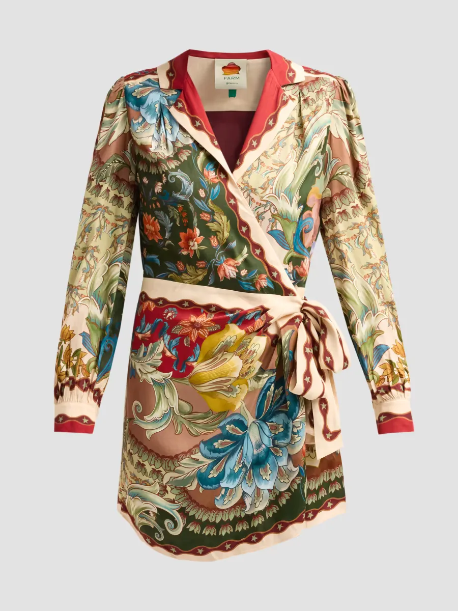 Lunar Boho Floral Satin Wrap Mini Dress by FARM Rio