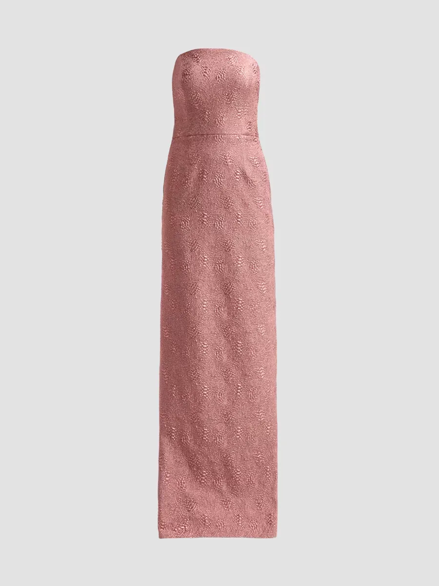 Textured Metallic Jacquard Strapless Column Gown by Teri Jon