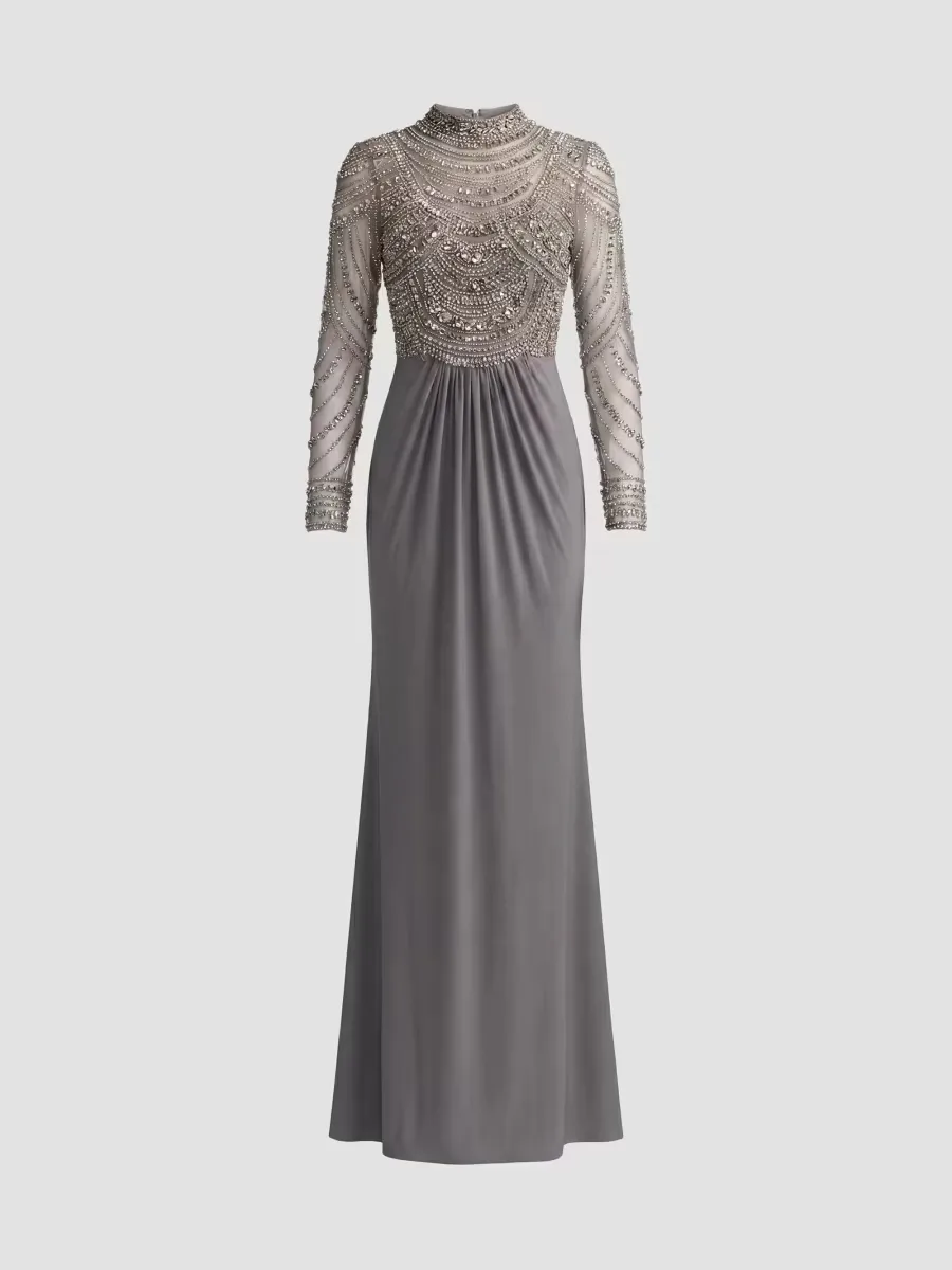 Mac Duggal Beaded Jersey Long-Sleeve Gown by M.A.C.