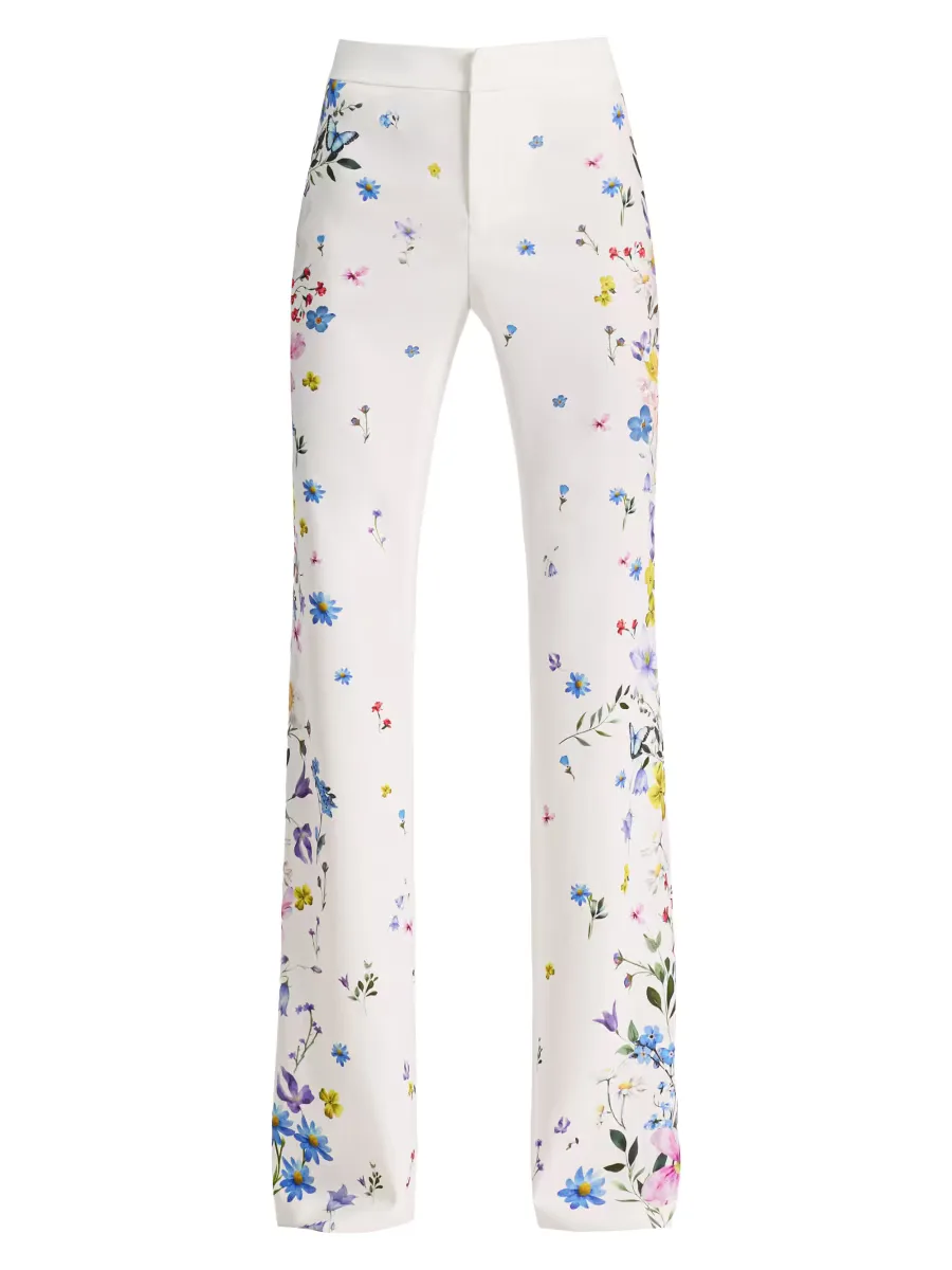 Andrew Floral Slim Boot-Cut Pants by Alice + Olivia