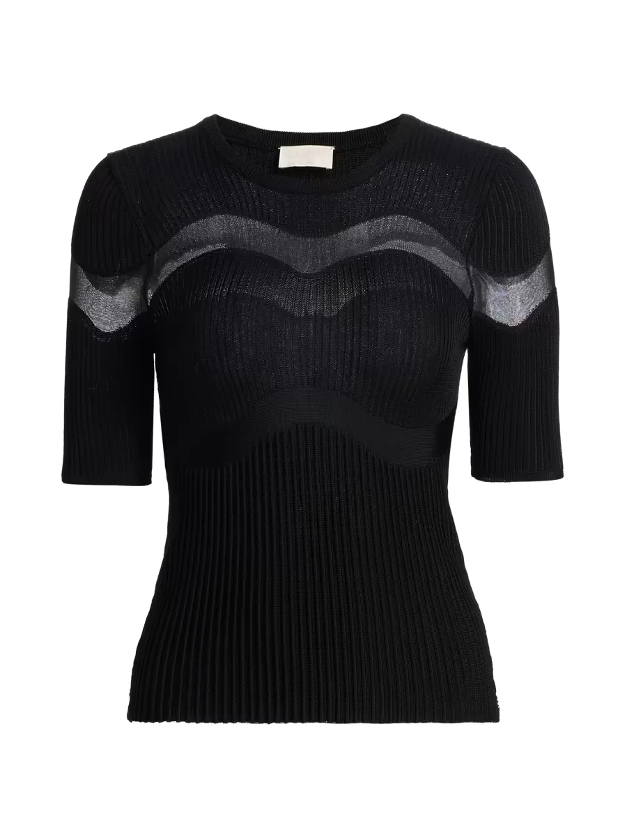 Ayla Ribbed Sheer-Panel Top by Ulla Johnson