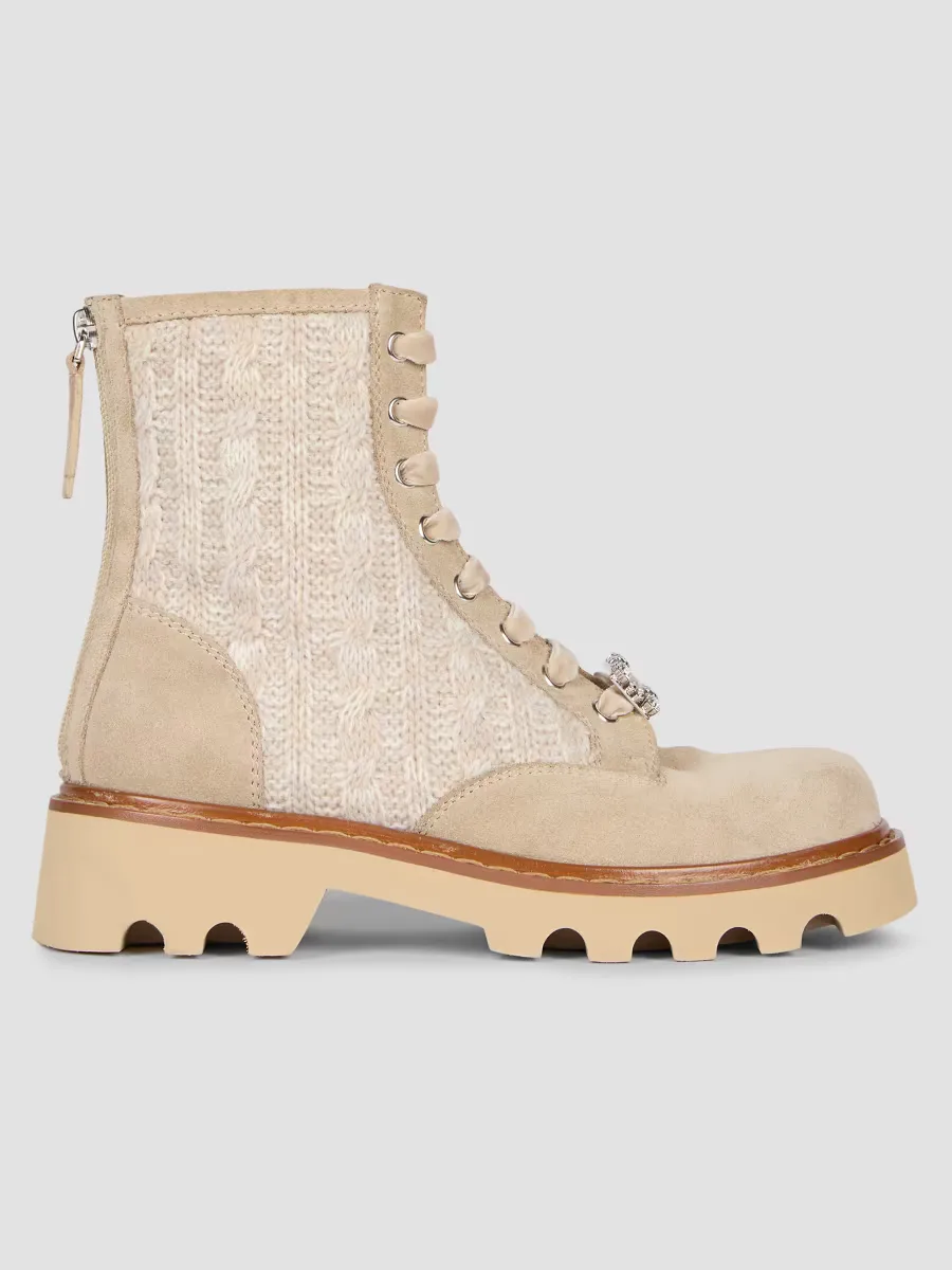 Viv Rangers Cable-Knit & Suede Combat Boots by Roger Vivier