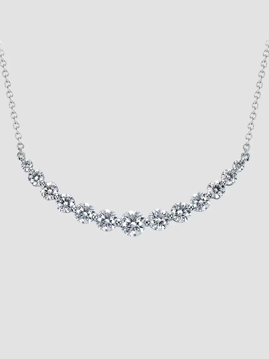 Smile 18K White Gold & 2.03-2.13 TCW Diamond Curved Bar Pendant Necklace