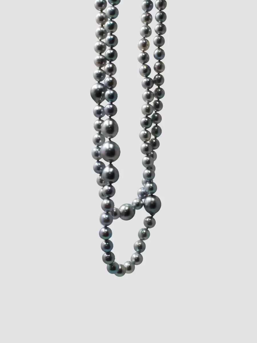 18K White Gold, Akoya Pearl & Tahitian Pearl Necklace by BELPEARL
