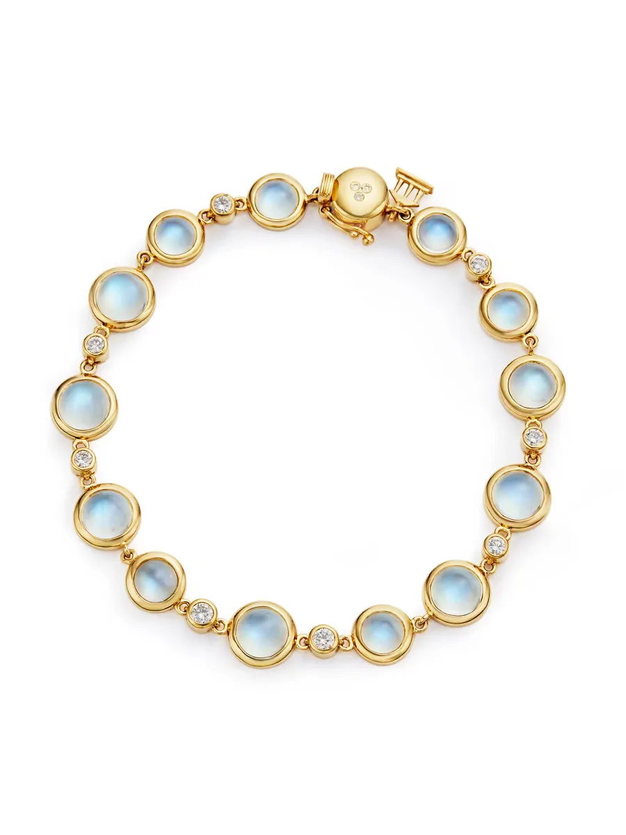 Florence86 Single Round Diamond, Royal Blue Moonstone & 18K Yellow Gold Bracelet by Temple St. Clair