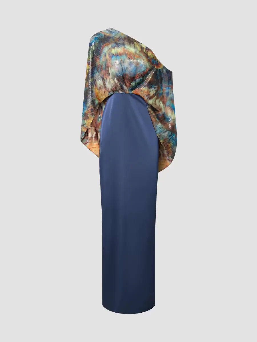 Gisette Printed Satin One-Shoulder Gown by Theia
