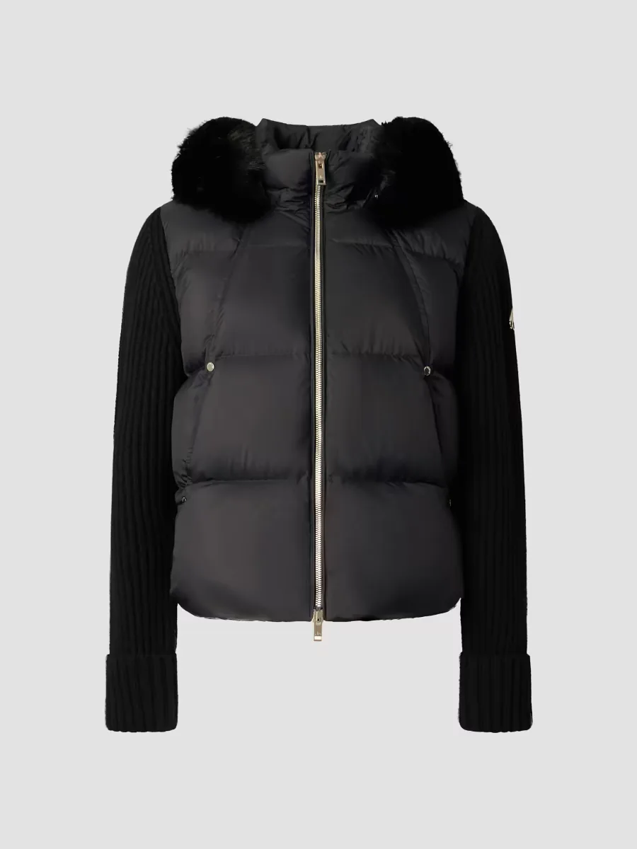 Mixed-Media Faux Fur-Trim Hooded Down Jacket