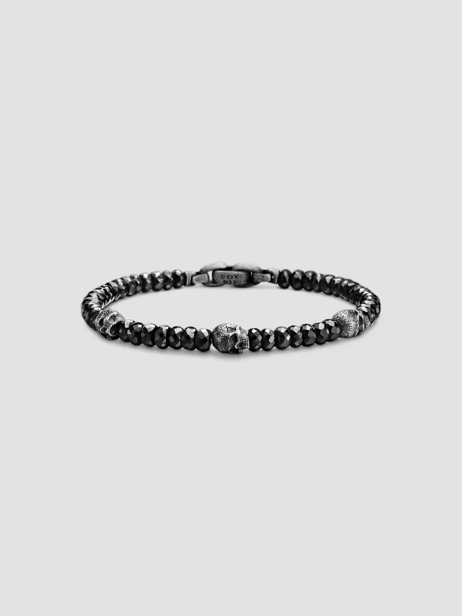 Memento Mori Skull Station Bracelet in Sterling Silver - Black Spinel by David Yurman