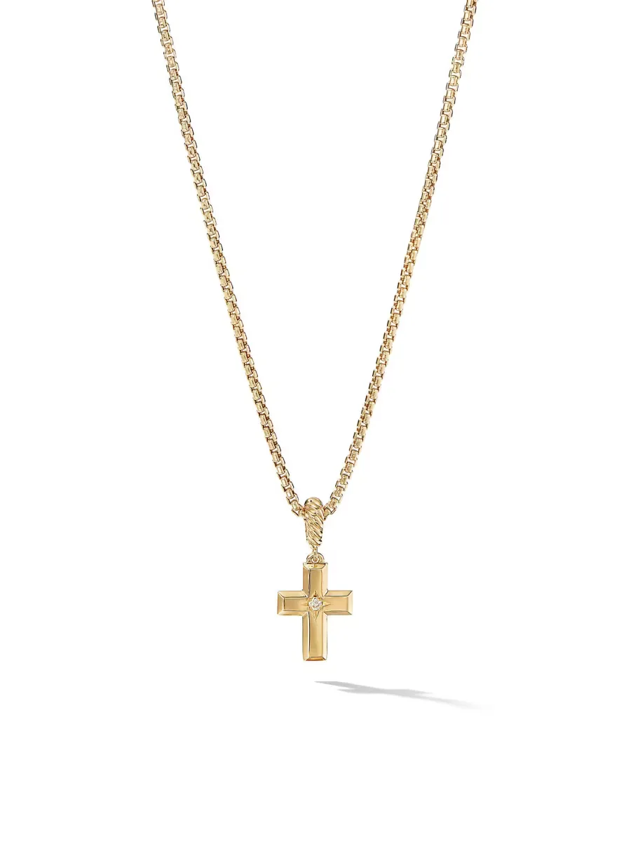 Cross Amulet in 18K Yellow Gold with Center Diamond, 23.8MM