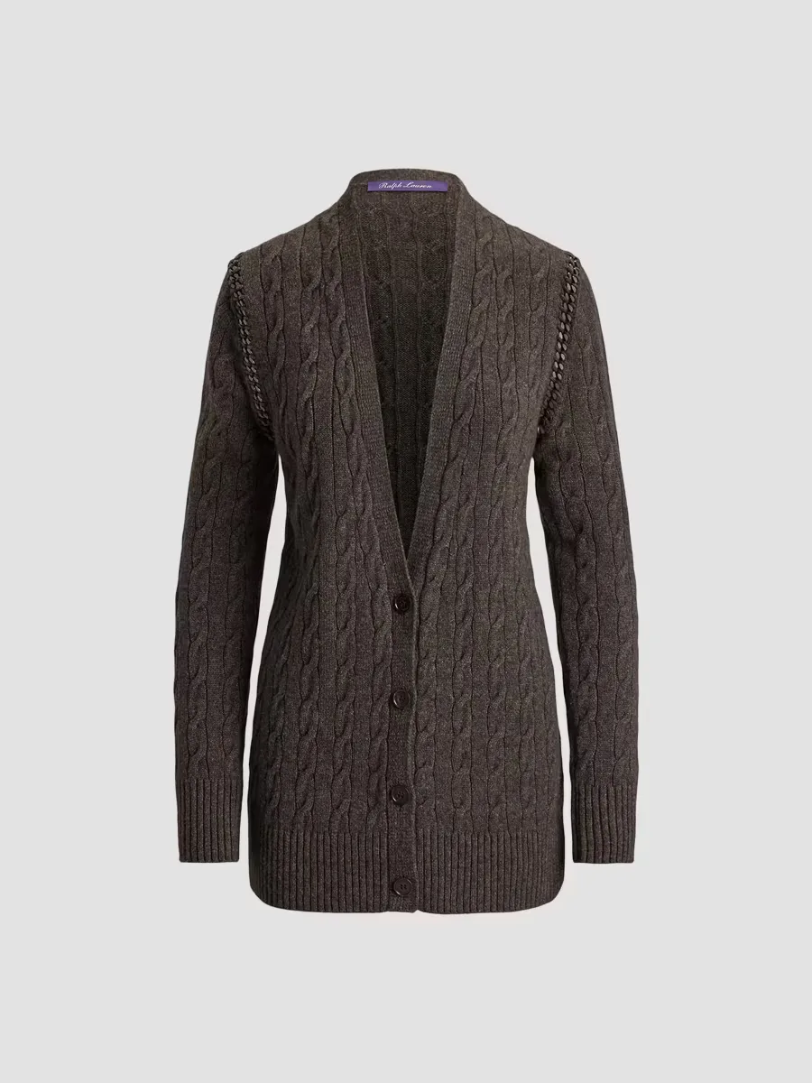 Chain-Trim Cable Cashmere Cardigan by Ralph Lauren