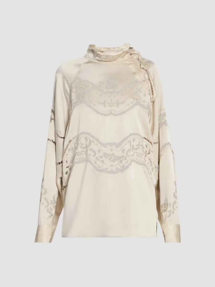 Enelia Embroidered Stretch-Silk Top