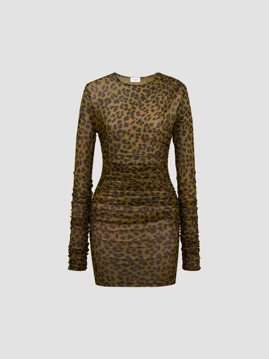 Draped Dress in Leopard-Print Stretch Jersey and Tulle by Saint Laurent