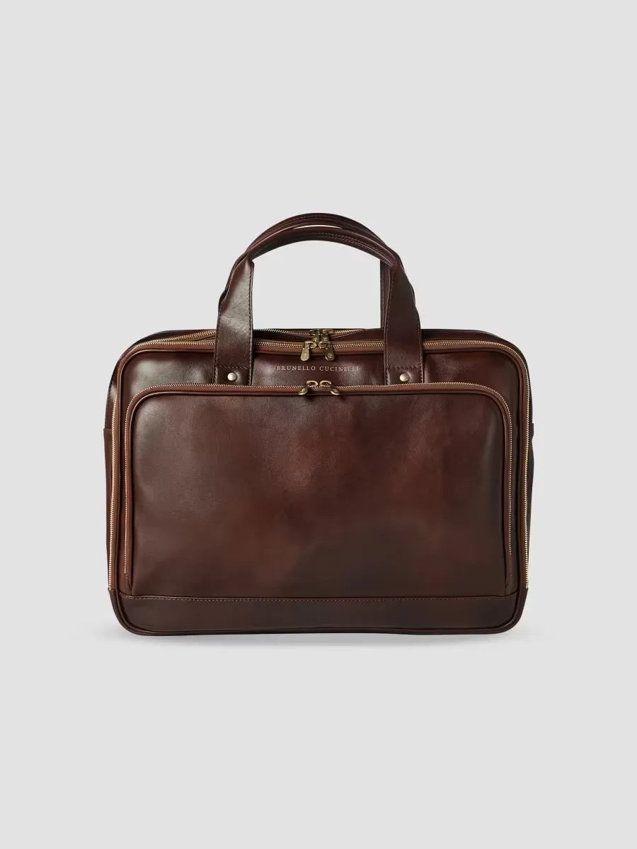Calfskin Briefcase with Zipper by Brunello Cucinelli