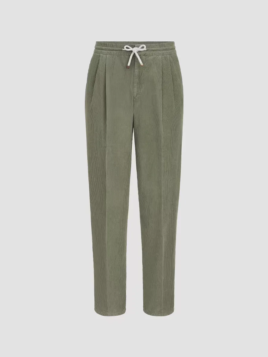 Garment-Dyed Trousers in Cotton Narrow Wale Corduroy by Brunello Cucinelli
