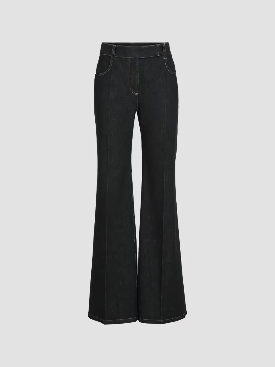 Comfort No-Fade Denim Flared Trousers with Monili by Brunello Cucinelli
