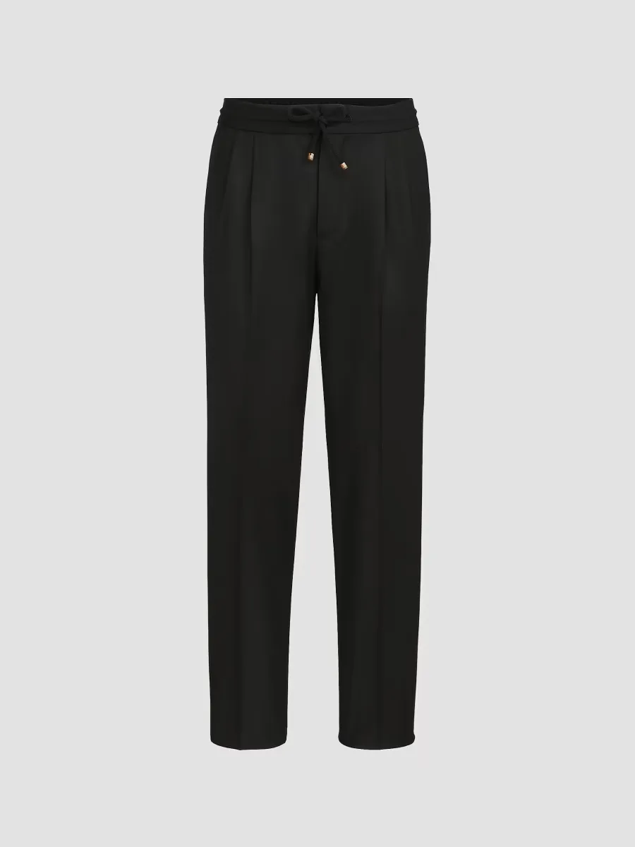 Virgin Wool Flannel Trousers with Drawstring and Double Pleats by Brunello Cucinelli