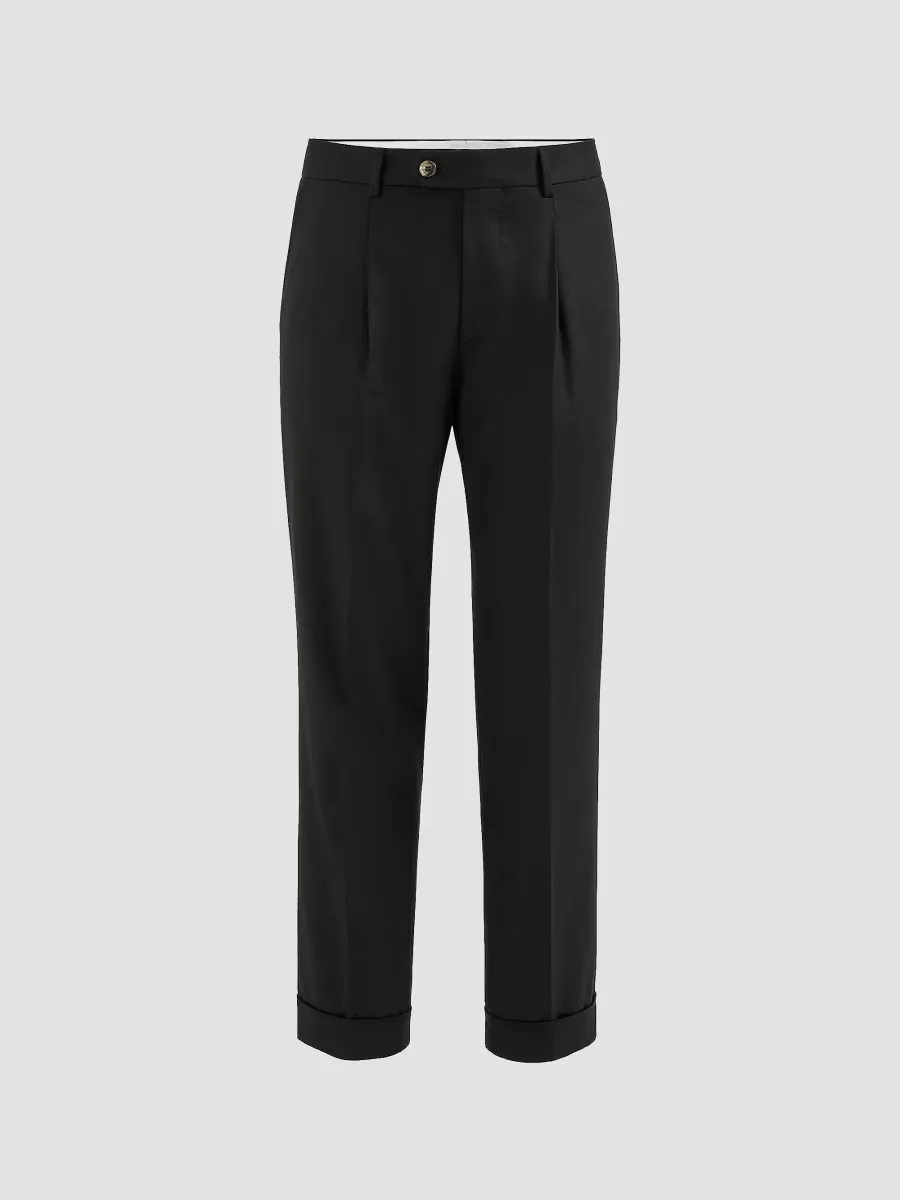 Virgin Wool Flannel Trousers with Pleats by Brunello Cucinelli