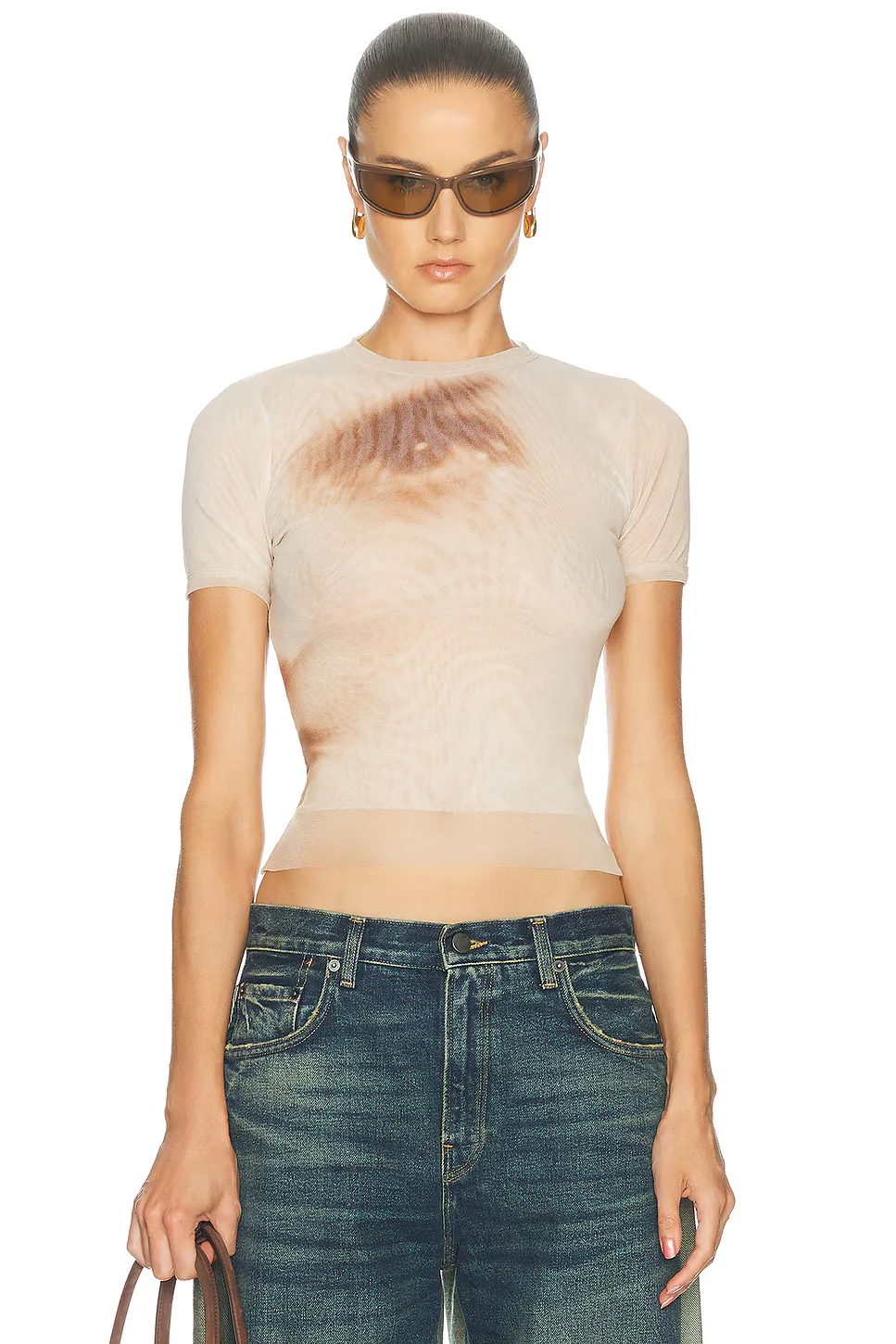 Mesh Printed Face Baby Tee by Jean Paul Gaultier