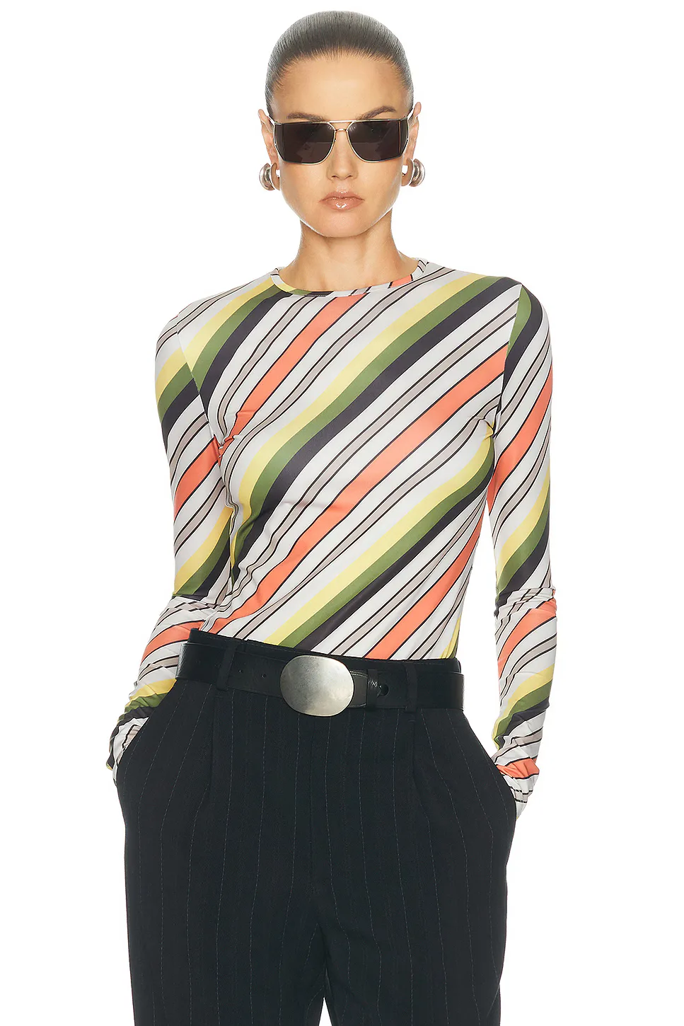 Jersey Lycra Printed Retro Stripe Long Sleeve Top by Jean Paul Gaultier