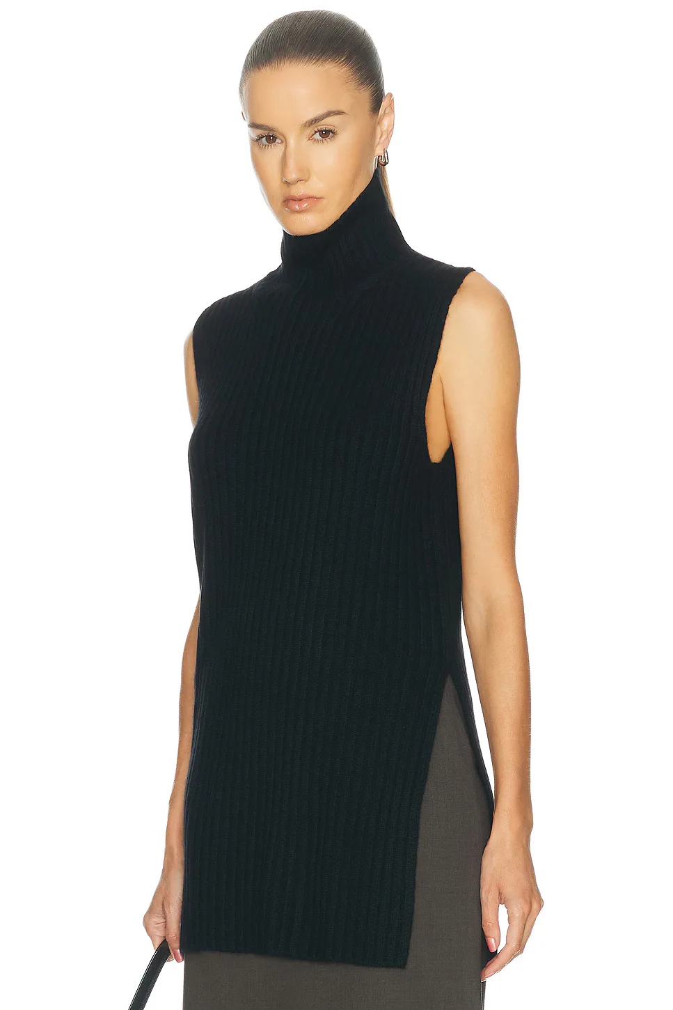 Becca High Neck Sweater Vest with Side Slits by Loulou De Saison