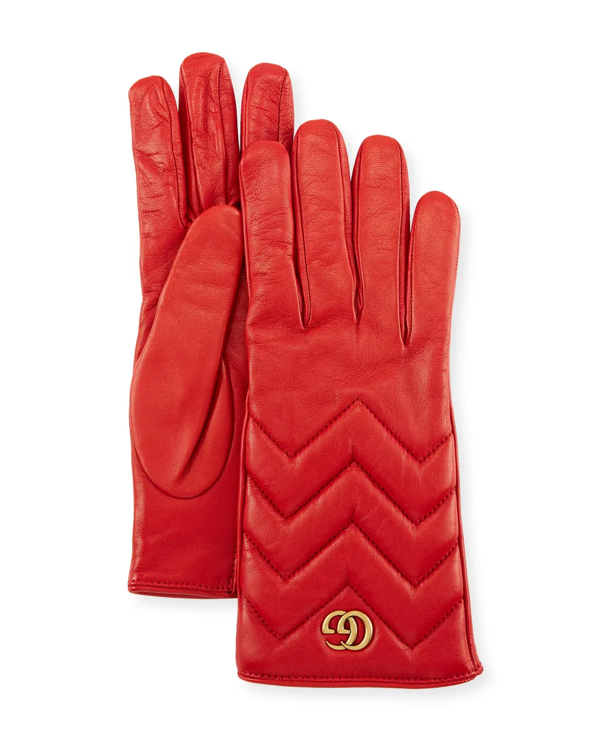 GG Marmont Chevron Leather Gloves by Gucci