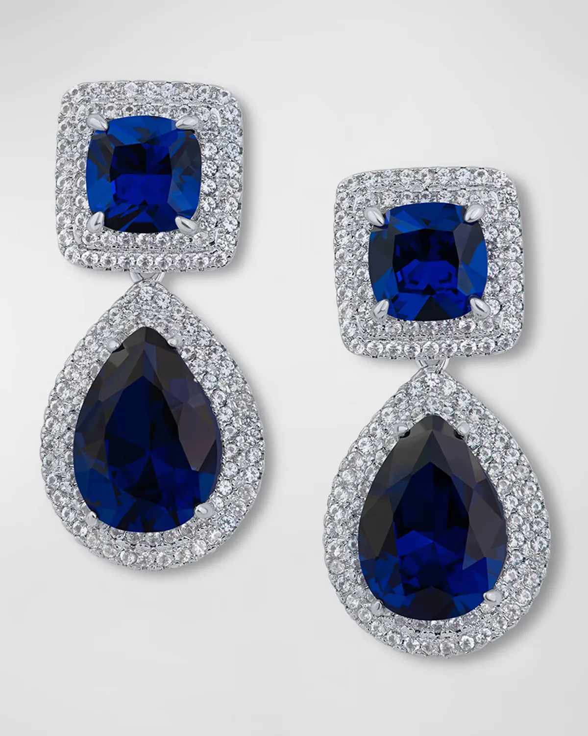 Blue and Clear Cubic Zirconia Glam Double Trim Earrings