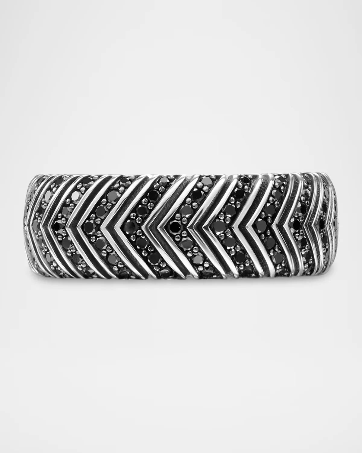 Chevron Band Ring in Silver with Diamonds, 8mm by David Yurman