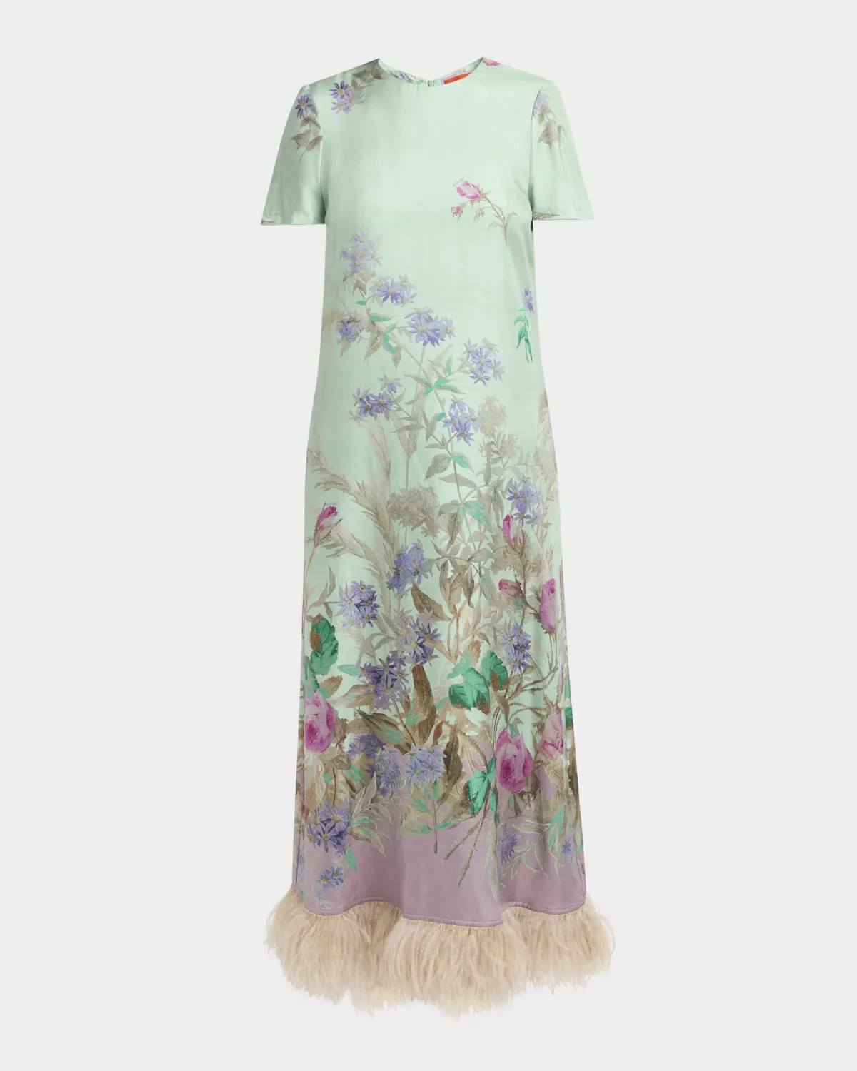Floral Feather-Trim Maxi Swing Dress by La Doublej