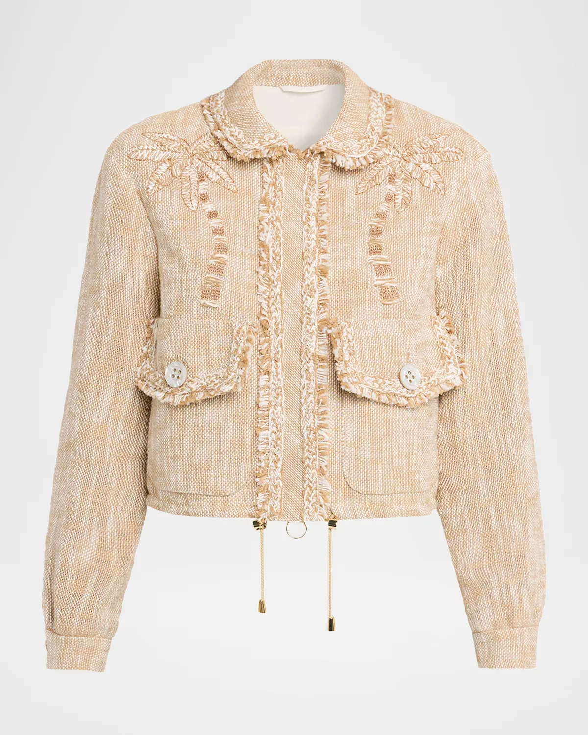 Embroidered Cotton Tweed Drawstring Bomber Jacket by Maison Common