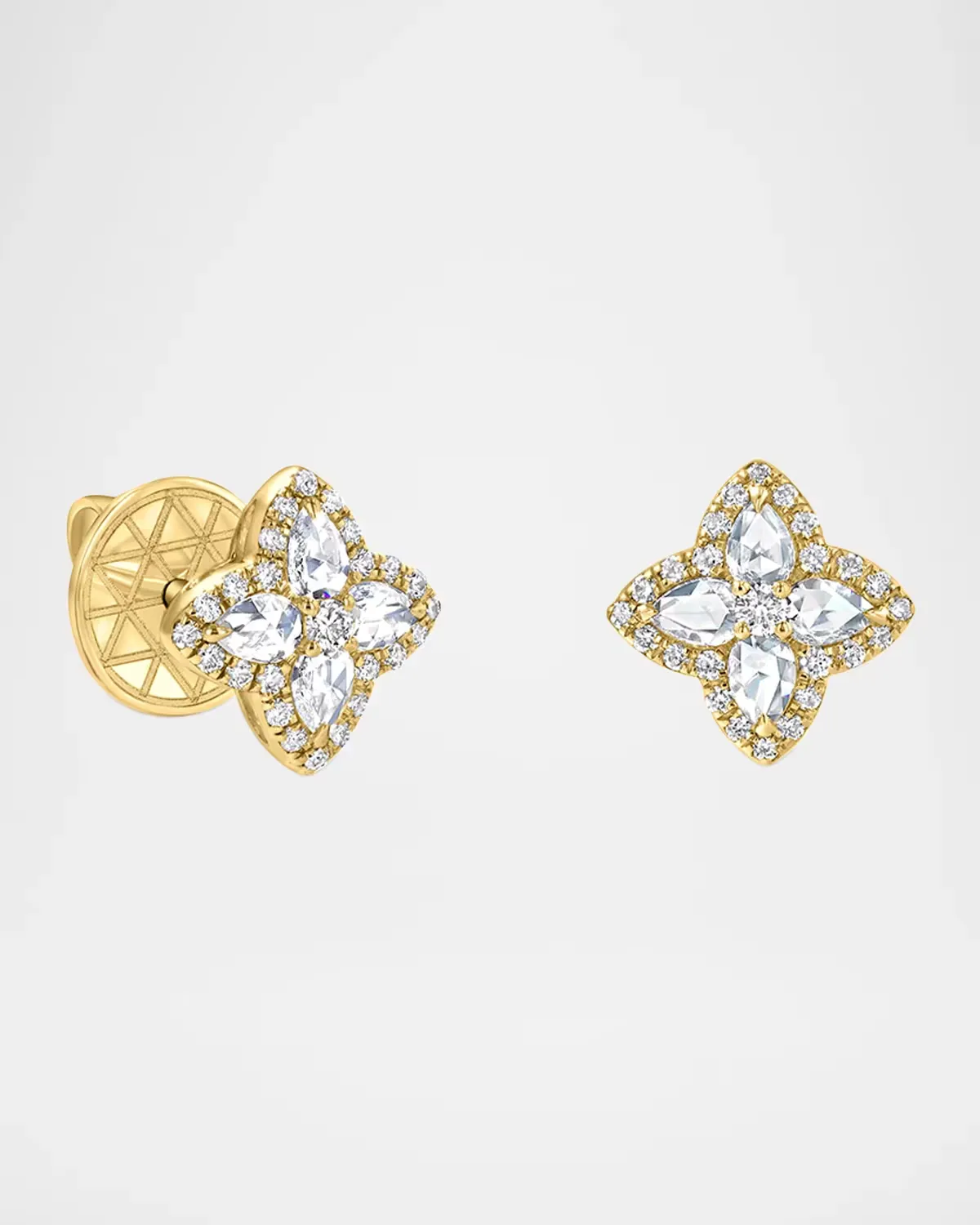 18K Yellow Gold Blossom Diamond Stud Earrings, 0.396 Tcw by 64 Facets
