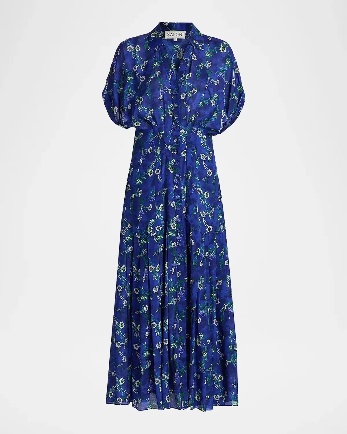 Riya Floral Satin Midi-Shirtdress by Saloni