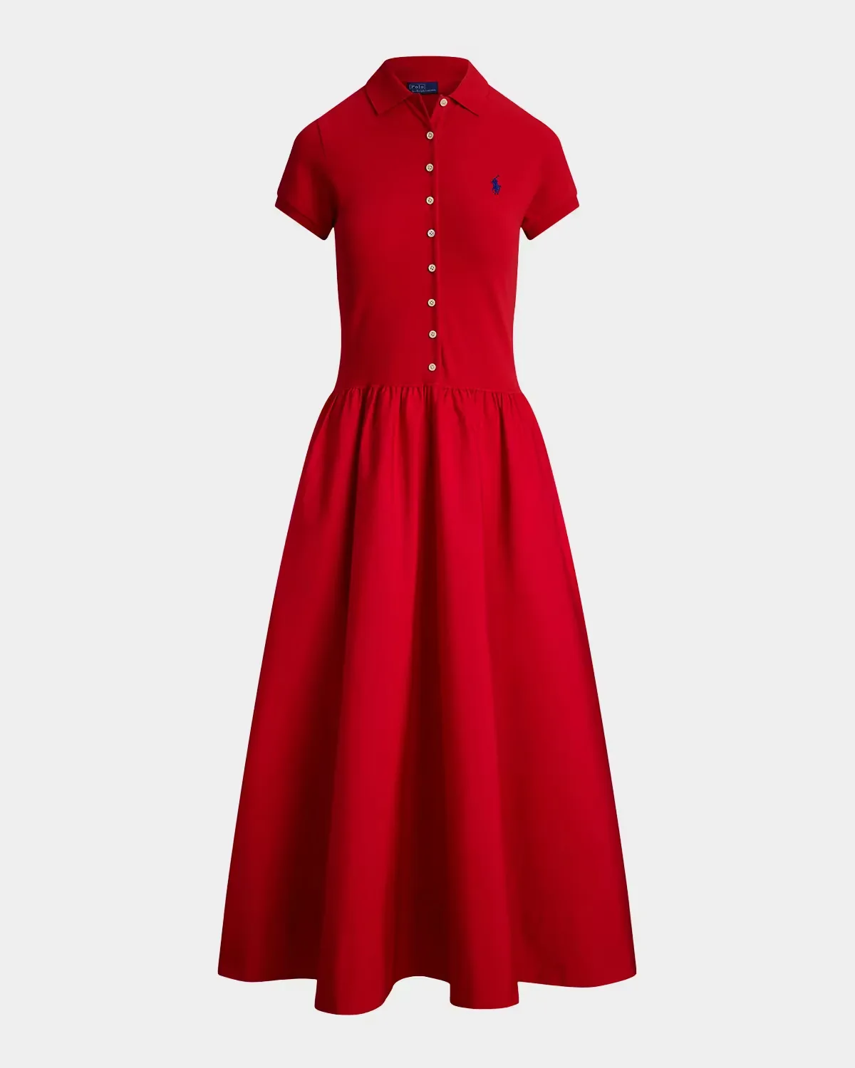 Hybrid Mesh Polo-Bodice Midi Dress