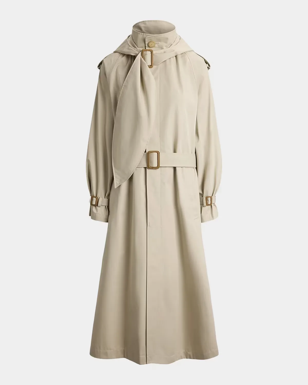 Buckled-Scarf Hooded Trench Coat by Polo Ralph Lauren