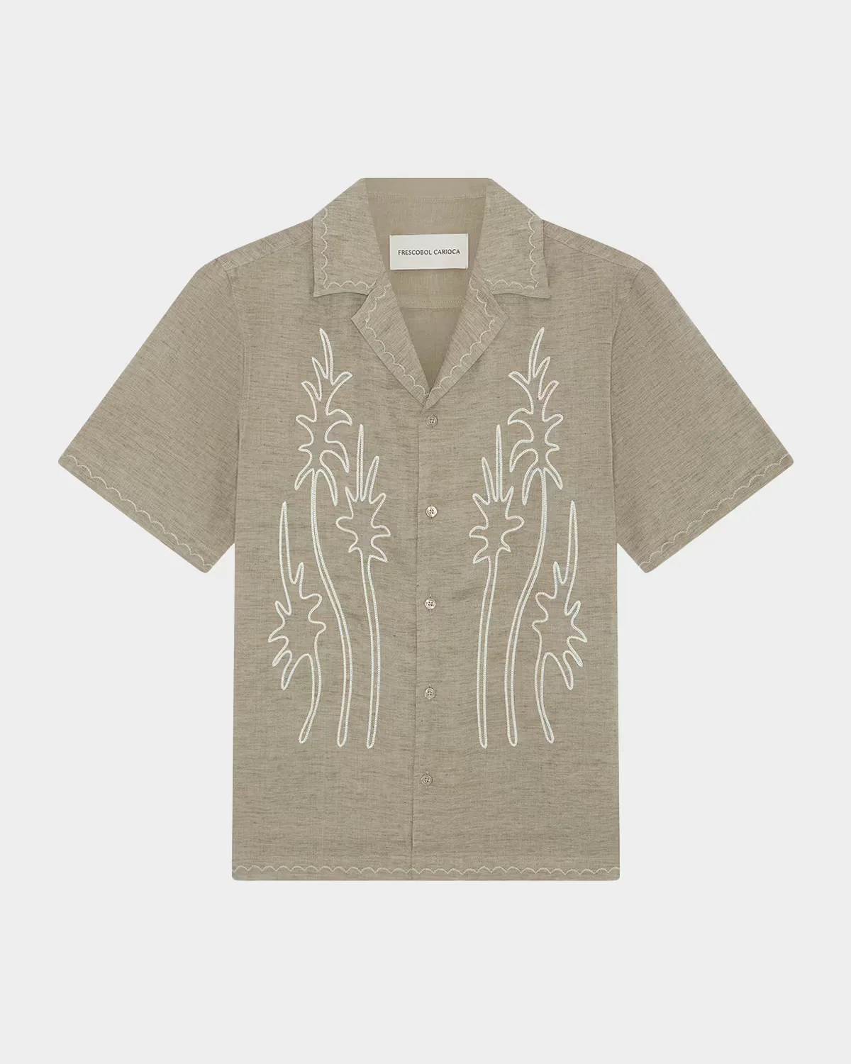 Alves Linen Palm-Embroidered Camp Shirt by Frescobol Carioca