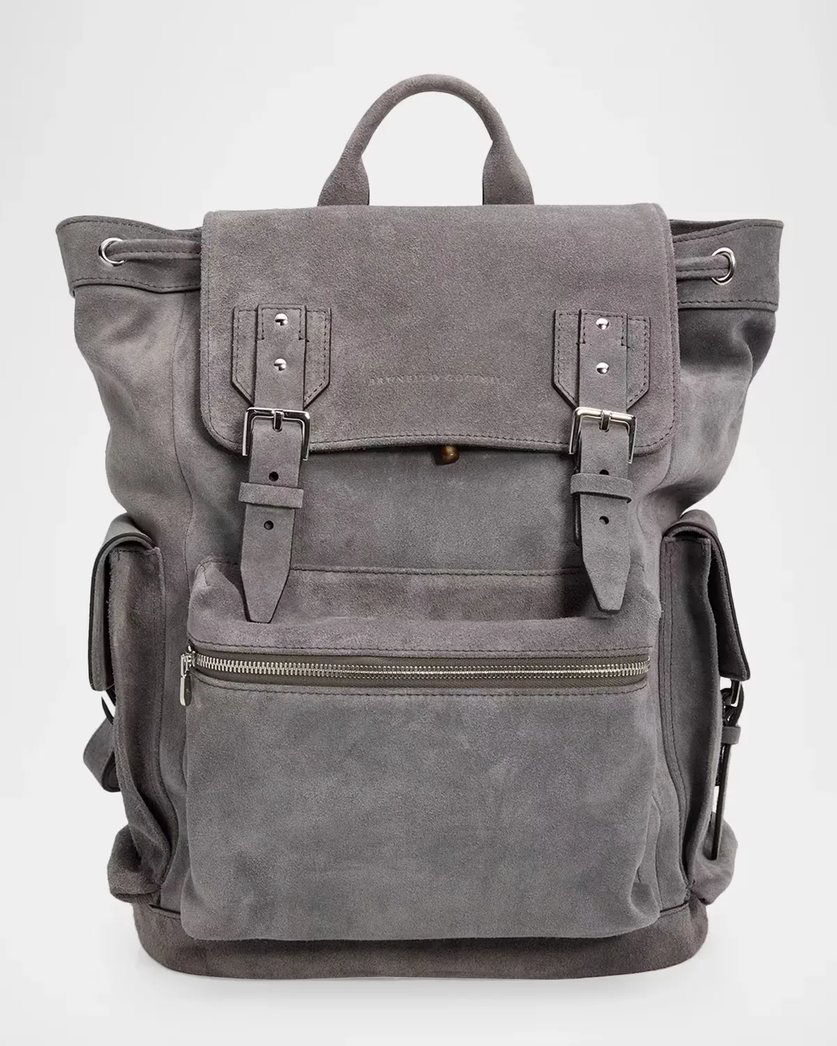 Suede Buckled Backpack by Brunello Cucinelli