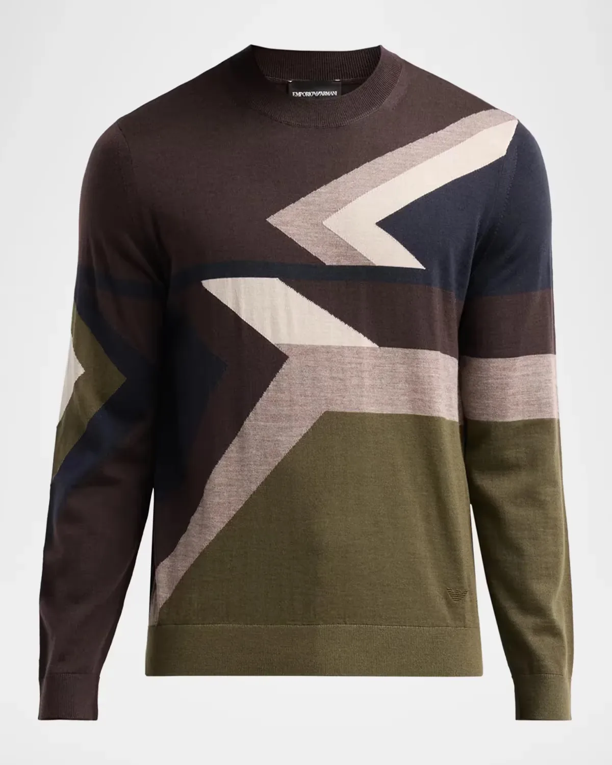Geometric Wool Crewneck Sweater by Armani
