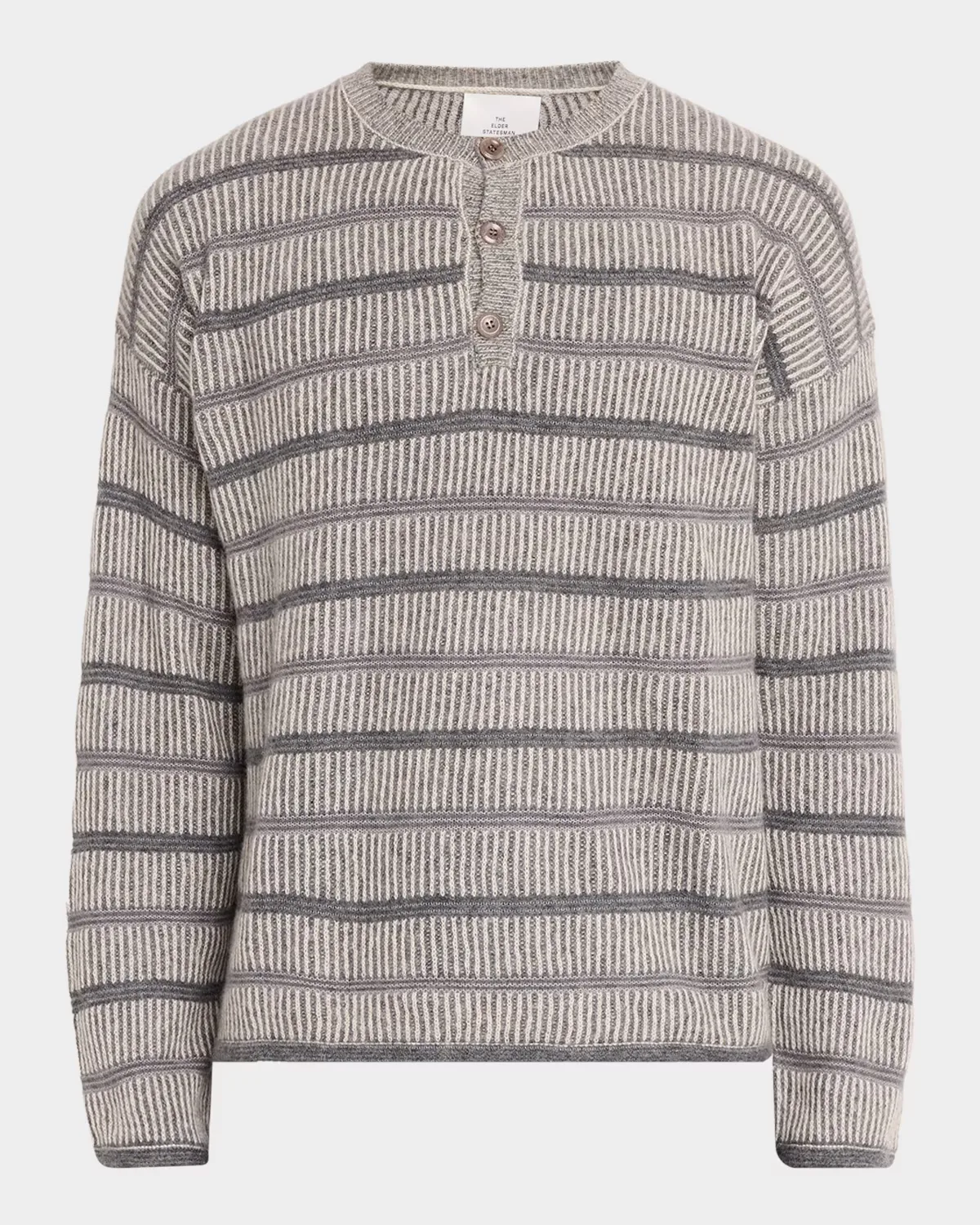 Nimbus Striped Textured Cashmere-Cotton Henley by The Elder Statesman