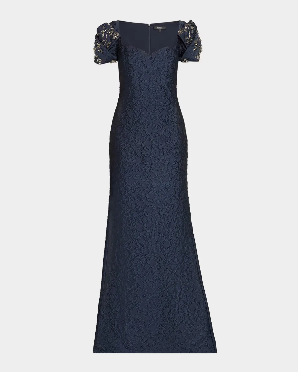 Puff-Sleeve Jacquard Mermaid Gown by Badgley Mischka