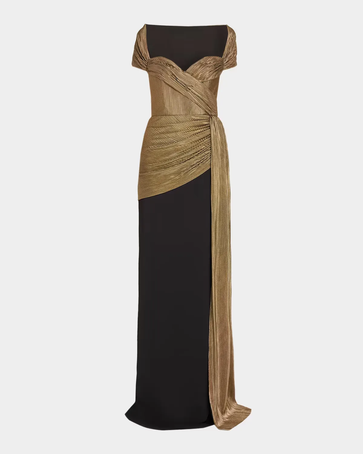 Draped Sweetheart Metallic Lame Column Gown by Badgley Mischka